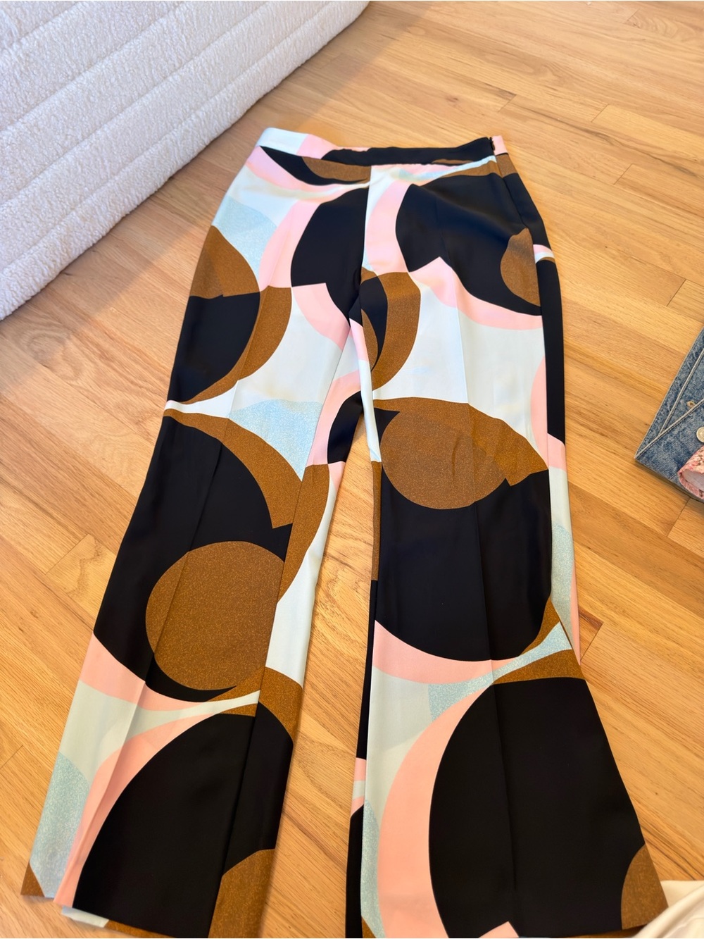 Zara Wide-Leg Graphic Print Pants in Black, Pink & Brown